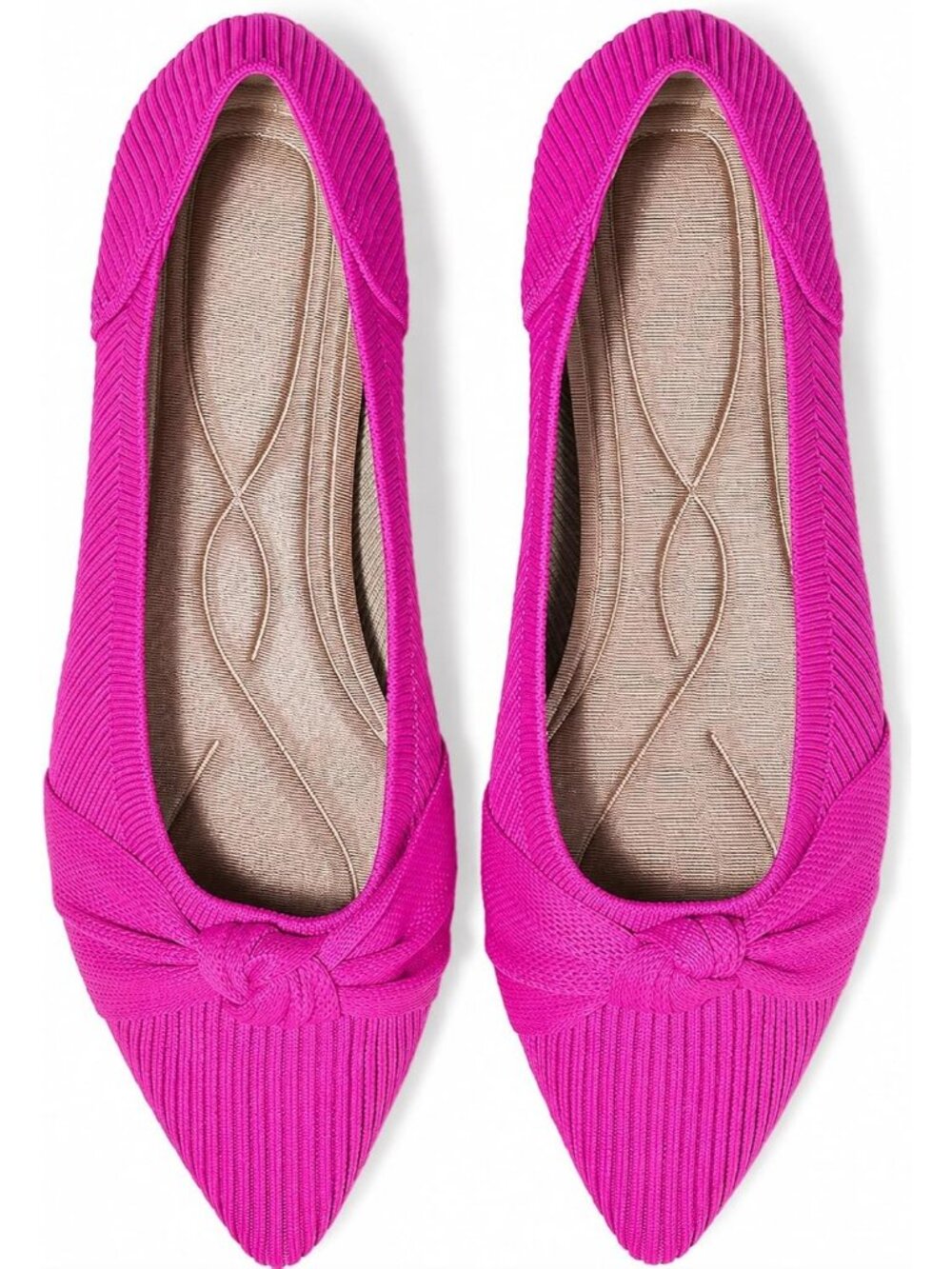 Women's Pink Comfortable Dressy Pointed Toe Knit Washable Ballet Flat Shoes